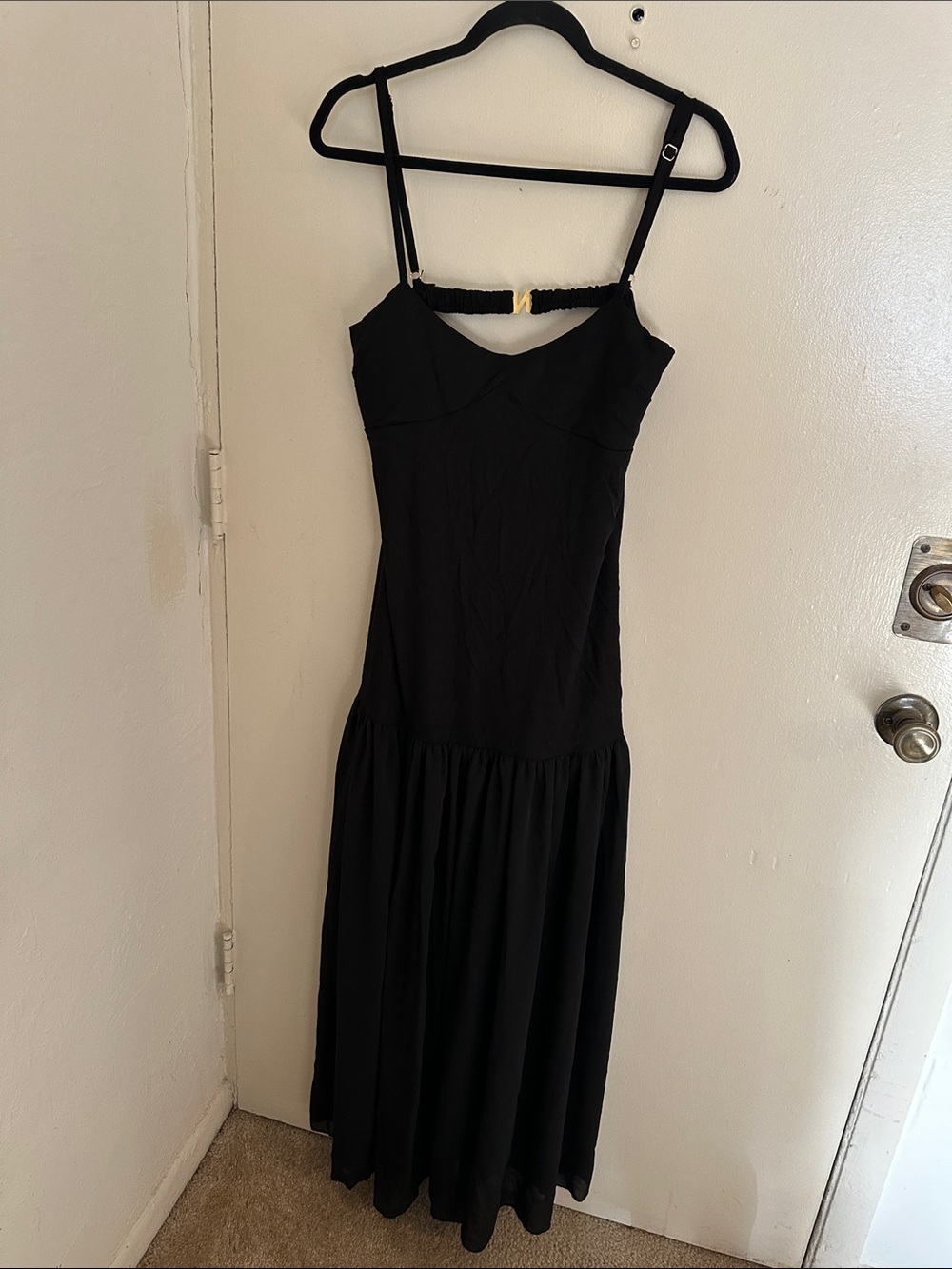 NWT NELBLU Made in Peru Black Linen Spaghetti Strap Maxi Dress  Small
